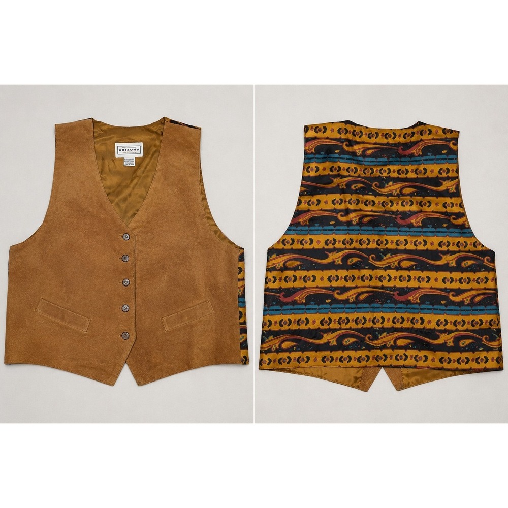 Arizona Jean Co. Brown Faux Suede Western Vest Women's XL Button Front Vintage